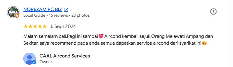 Screenshot Google Review pelanggan CAAL 1